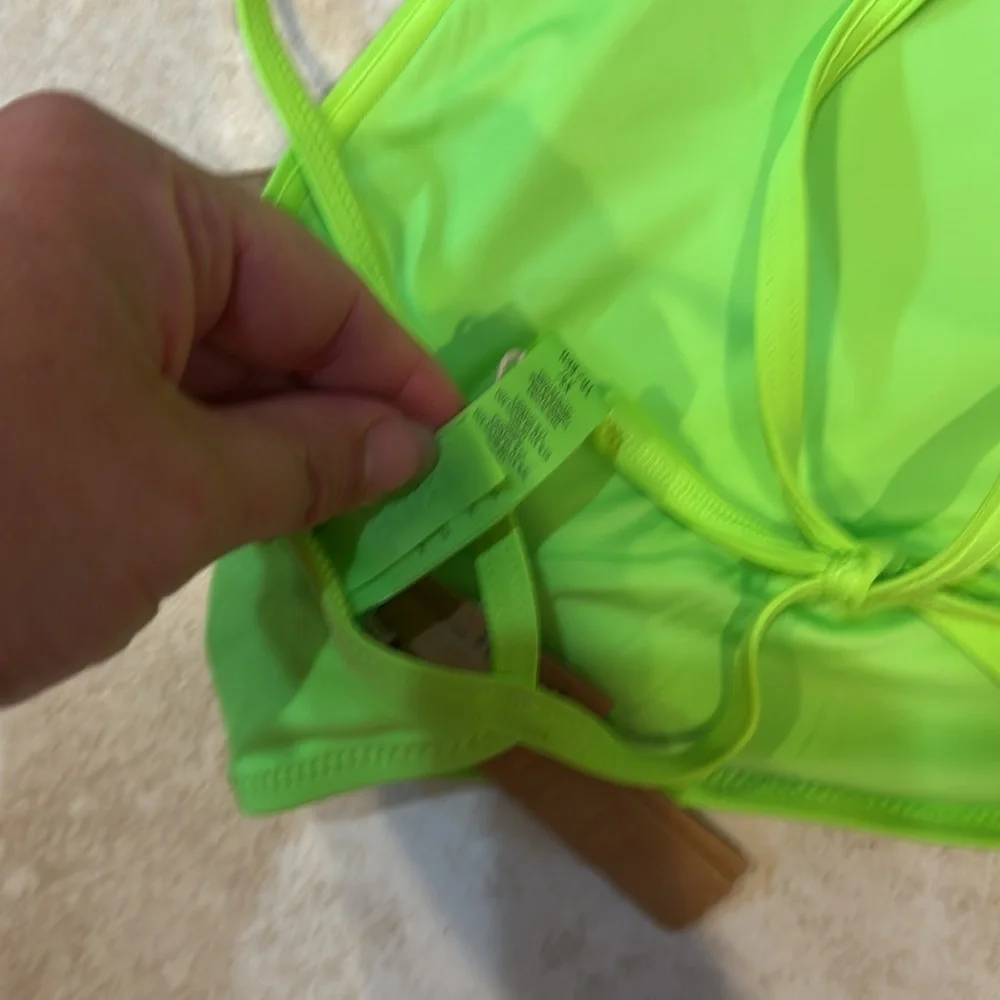NWT! Skims Recycled Swim High Neck Bikini Top XS Neon Green Festival Crop